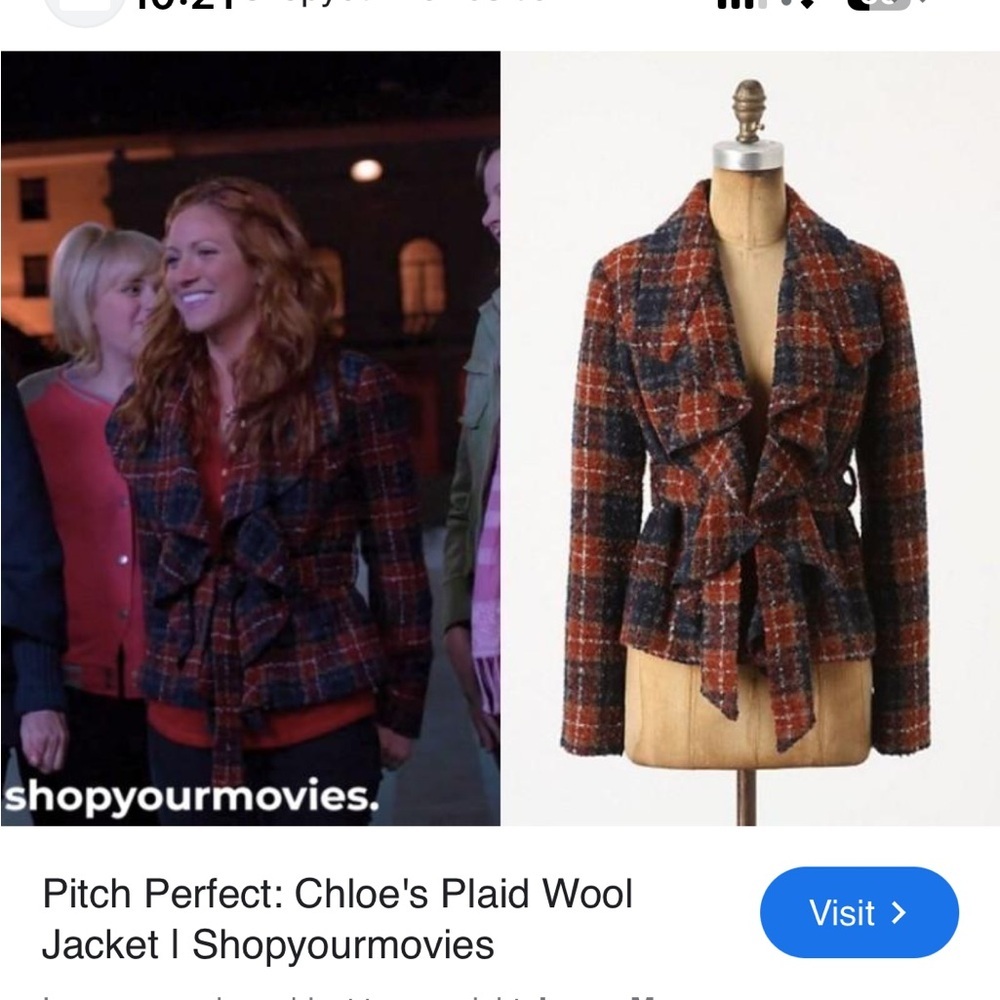 Anthropologie TABITHA Belted Ruffle Front Boucle Plaid Blazer jacket Sz 8